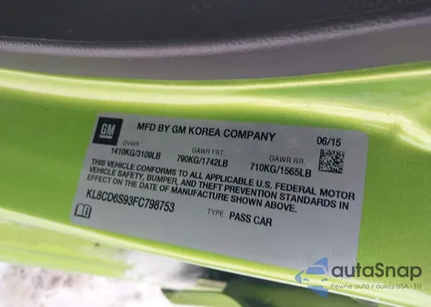 2015 Chevrolet Spark 1Lt Cvt from USA, damaged, VIN KL8CD6S93FC798753